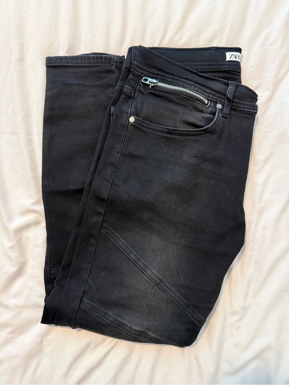 Zara Men Black Skinny Moto Jeans SIZE 31